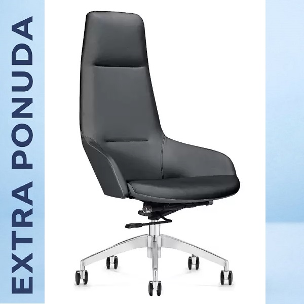 Radna fotelja WEX koža Luksuzna radna fotelja WEX u crnoj koži sa aluminijumskom zvezdom